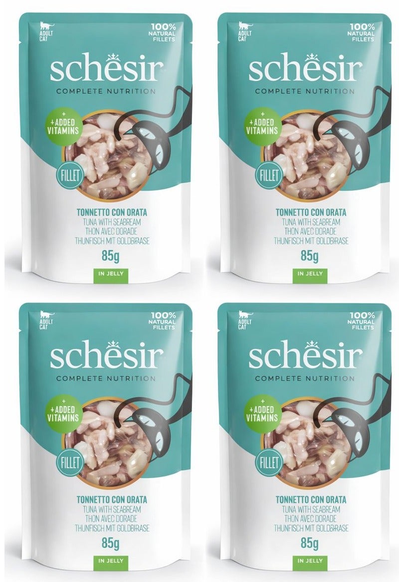 شيسر شيزير كومبليت نيوتريشن – تونة مع سمك الدنيس في الجيلي (أظرف) – طعام قطط رطب متكامل ومتوازن – مدعّم بالفيتامينات – 4 × 85 جم - Image 1